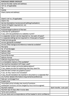 Purchase order checklist
