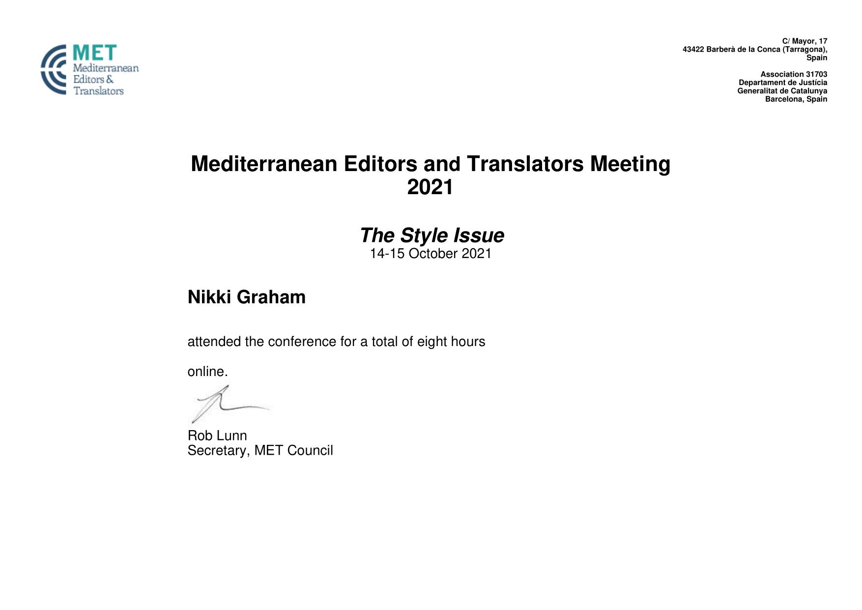 METM2021 Attendance Certificate